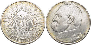 ПОЛЬША 10 ЗЛОТЫХ 1934 W, ЮЗЕФ ПИЛСУДСКИЙ KM 26 серебро 5010-1044