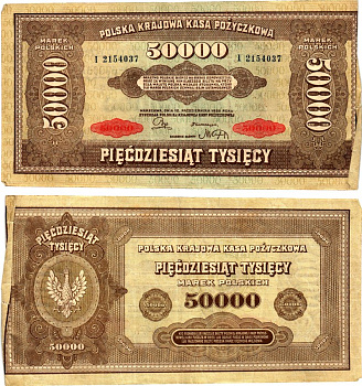 Польша 50000 марок 1922 Pick 33 бумага 7375-37-2-1