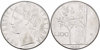 ИТАЛИЯ 100 ЛИР 1980 KM 96.1 сталь 51-1444