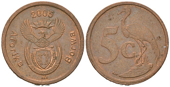 ЮАР 5 центов 2005 KM 291 сталь плакированная медью 4618-346