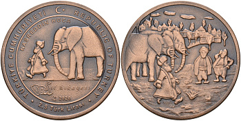 Турция 2 1/2 лиры 2020 Ходжа Насреддин, история слона Тимура KM NEW бронза UNC 1071-10-52