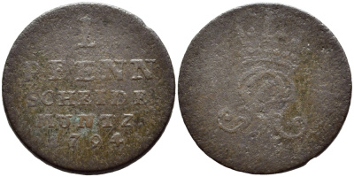 БРАУНШВЕЙГ-ЛЮНЕБУРГ-КАЛЛЕНБЕРГ-ГАННОВЕР 1 ПФЕННИГ 1794 PLM KM 360.1 медь 54-146