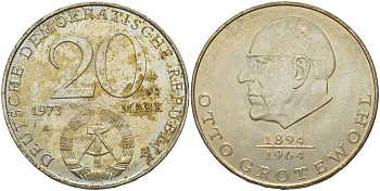 ГДР 20 марок 1973 А, Отто Гротеволь (1894-1964) KM 47 медно-никель 82-1045