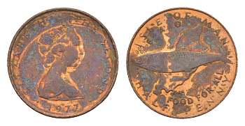 Остров Мэн 1/2 пенни 1977 ФАО - еда для всех KM 40 бронза 4655-927