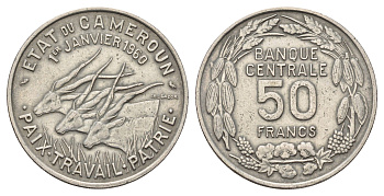 Камерун 50 франков 1960 год-тип KM 13 медно-никель 4565-636