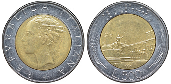 Италия 500 лир 1986 KM 111 биметалл 4142-1216