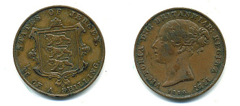 Джерси 1/26 шиллинга 1858 Виктория (1837-1901) KM 2 медь 54-2524