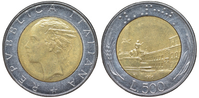 Италия 500 лир 1986 KM 111 биметалл 4142-1216