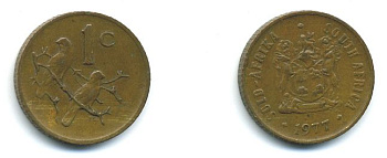 ЮАР 1 ЦЕНТ 1977 ПТИЧКИ медь 4-931