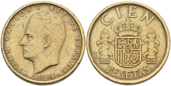 Испания 100 песет 1984 Хуан Карлос I (1975-2014) KM 826 алюминиевая бронза 106-334
