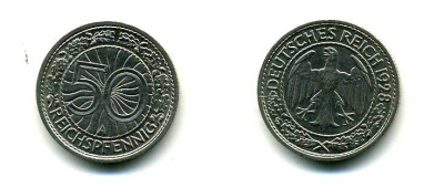 Германия 50 рейхспфеннигов 1928 A KM 49, J.324 никель 179-643