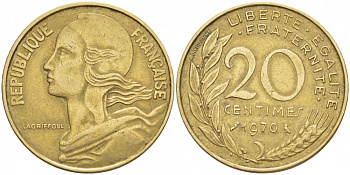 ФРАНЦИЯ 20 САНТИМОВ 1970 KM 930 медь алюминий никель 3856-1117
