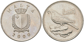 Мальта 1 лира 2000 KM 99 никель aUNC 4512-145
