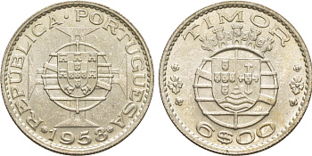 Португальский Тимор 6 эскудо 1958  KM 15 серебро  aUNC  4635-857
