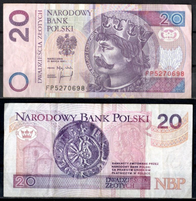 Польша 20 злотых 1994 Pick 174 a бумага 7484-47-3-1