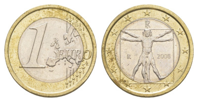 Италия 1 евро 2008 Витрувианский человек KM 250 биметалл 4629-432