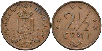 Нидерландские Антилы 2 1/2 цента 1975 Юлиана (1948-1980) KM 9 бронза 4595-424