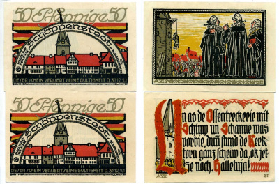 ШЁППЕНШТЕДТ лот из 2 БАНКНОТ ПО 50 пфеннигов 1921 1922 - 31 декабря 1921, НОТГЕЛЬД, ЗЕМЛЯ НИЖНЯЯ САКСОНИЯ, НОМЕРА 6 И 8 Grabowski 1199.1а бумага 2195-7-1-2