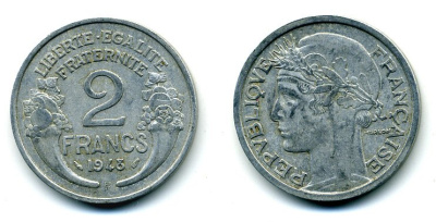 Франция 2 франка 1948 KM 886a.1 алюминий 35-1131