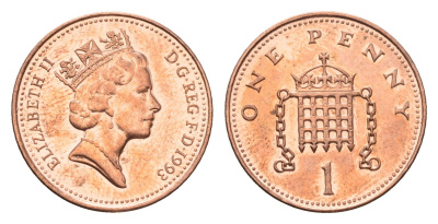 Великобритания 1 пенни 1993 Елизавета II (1952-2022) KM 935a, Spink 4391 (B4) сталь плакированная медью UNC 4696-764