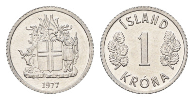 Исландия 1 крона 1977 KM 23 алюминий UNC 4687-816