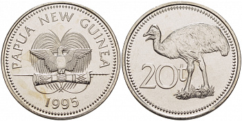 Папуа-Новая Гвинея 20 тойя 1995 старус KM 5 медно-никель UNC 3457-321