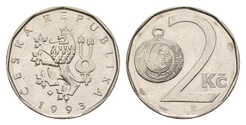 Чехия 2 кроны 1993 KM 9 сталь плакированная никелем aUNC 4632-525