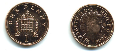 Великобритания 1 пенни 2005 Елизавета II (1952-2022) KM 986, Spink 4710 (B5) сталь плакированная медью 540-232