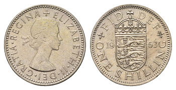 Великобритания 1 шиллинг 1963 Елизавета II (1952-2022), Английский герб KM 904, Spink 4147 медно-никель 4177-423