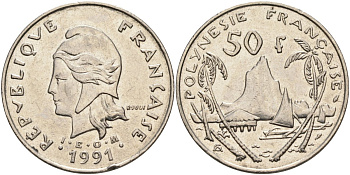 Французская Полинезия 50 франков 1991 KM 13 никель 4131-1015