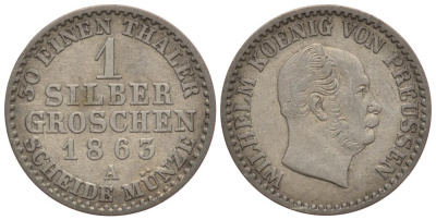 ПРУССИЯ 1 ГРОШ 1863 A KM 485 серебро 1522-1134