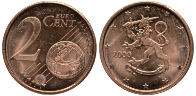 ФИНЛЯНДИЯ 2 ЕВРОЦЕНТА 2000 KM 99 сталь плакированная медью UNC 4181-461