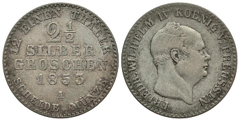 ПРУССИЯ 2 1/2 ГРОША 1853 A KM 463 серебро 1522-1022