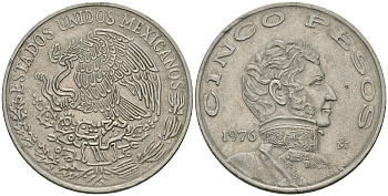 Мексика 5 песо 1976 Винсенте Герреро, LARGE DATE KM 472 медно-никель 81-543