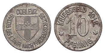 Кобленц 10 пфеннигов 1918 Funck 80.1A, Men05 4526.1, Men18 5727.1 железо 4659-316