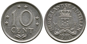 Нидерландские Антилы 10 центов 1970 Юлиана (1948-1980) KM 10 никель 4383-127