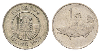 Исландия 1 крона 1984 треска KM 27 медно-никель 4687-831