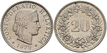 Швейцария 20 раппенов 1979 KM 29a медно-никель 4187-811