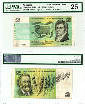 Австралия 2 долларa ND (1966) в холдере компании PMG. Сохранность -25, серия замещения ZSB Джон Макартур, овца, Уильям Фаррер, пшеница Pick 38 ar бумага 452-3-08