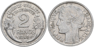Франция 2 франка 1948 KM 886a, LE FRANC 269.10 алюминий 4168-712