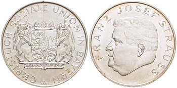 БАВАРИЯ МЕДАЛЬ ND ФРАНЦ ЙОЗЕФ ШТРАУС - ЛИДЕР ХРИСТИАНСКО-СОЦИАЛЬНОГО СОЮЗА БАВАРИИ (1915-1988), ДИАМЕТР 30 ММ. серебро 4179-124