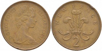 Великобритания 2 пенса 1975 Елизавета II (1952-2022) KM 916, Spink 4235 (C1) бронза 77-141