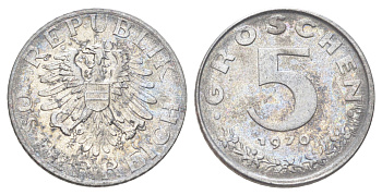 Австрия 5 грошей 1970 KM 2875 цинк PROOF 4708-225