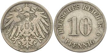 ГЕРМАНИЯ 10 ПФЕННИГОВ 1899 A KM 12, J. 13 медно-никель 4401-1045