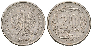 Польша 20 грошей 1990 KM 280 медно-никель 4516-159