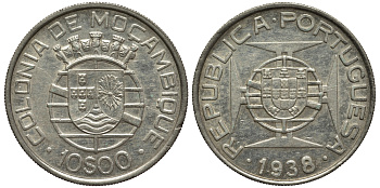 Португальский Мозамбик 10 эскудо 1938 год тип KM 70 серебро 1523-435