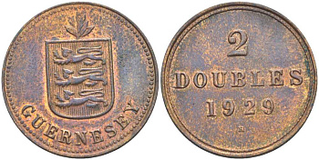 Гернси 2 дабла (дубля) 1929 H KM 12 бронза 3996-836