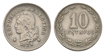Аргентина 10 сентаво 1924 KM 35 медно-никель 4674-1016