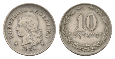 Аргентина 10 сентаво 1924 KM 35 медно-никель 4674-1016