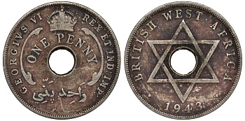 Британская Западная Африка 1 пенни 1943 Георг VI KM 19 медно-никель 25-2133